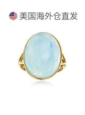 自营 Ross-Simons 14 克拉黄金 20x15 毫米海蓝宝石凸圆形戒指 -