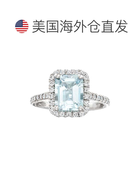 自营ross-simons罗斯-西蒙斯海蓝宝石和 . 14kt 白金钻石戒指 蓝