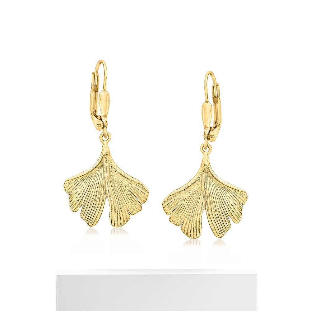 Ross-Simons Italian 14kt Yellow Gold Ginkgo Leaf Drop Earrin - 图3