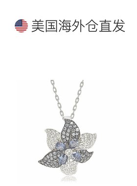 自营 Suzy Levian 纯银蓝宝石和钻石口音异国花卉吊坠项链 - 蓝色