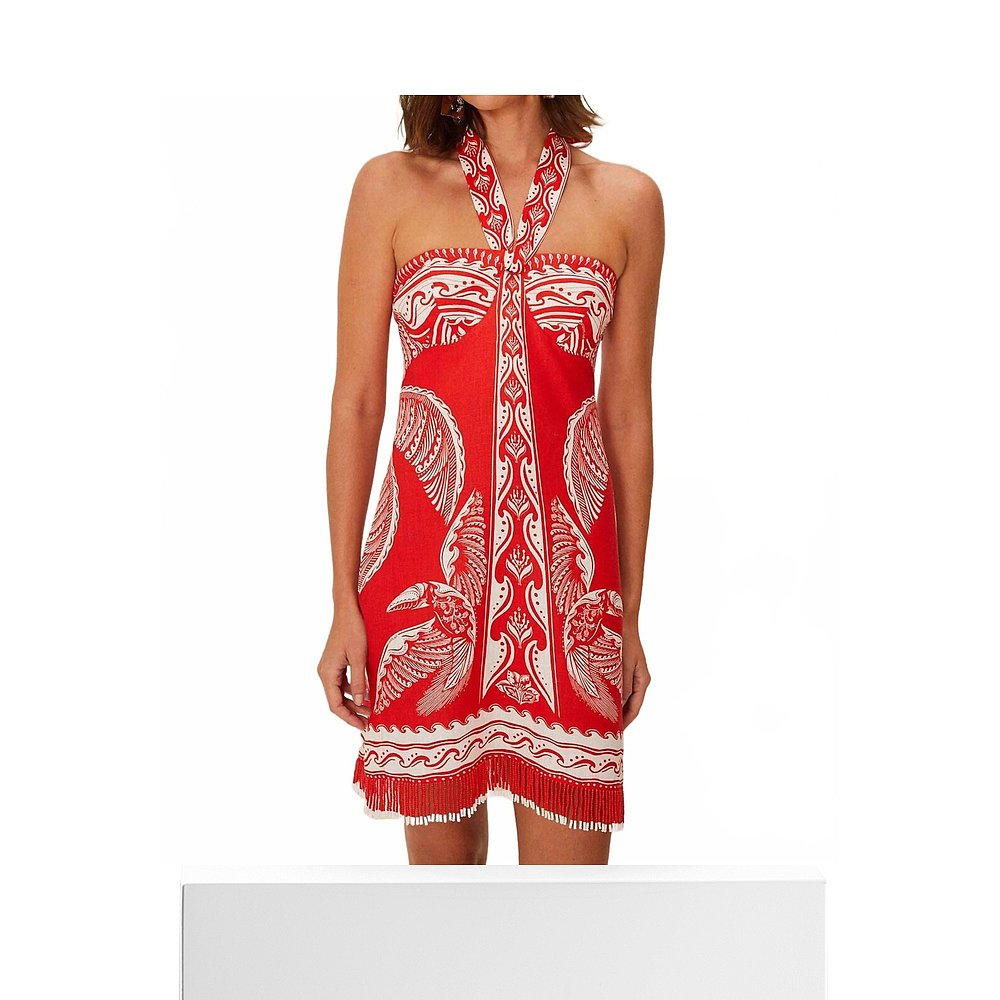 自营farm rioMajestic Coconut Tree Linen Mini Dress In Red - - 图3