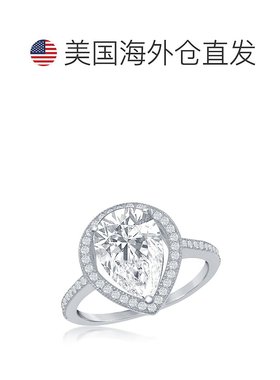 自营 simona 925 纯银大号梨形 CZ 光环订婚戒指 - 银白色 美国奥