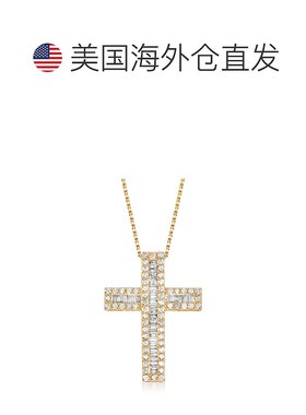 自营 Ross-Simons 长方形钻石和圆形钻石十字架吊坠项链 18 克拉