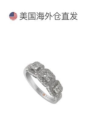 自营 Suzy Levian 纯银白色方晶锆石 3 石上丁方形切割戒指 - 白