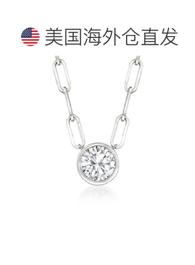 自营14kt 白金 Ross-Simons 包边镶钻石单石回形针链环项链 - 16