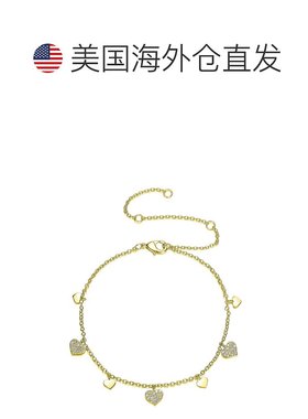 自营 genevive纯银 14k 镀金立方氧化锆心形吊饰手链 - 黄色 美国