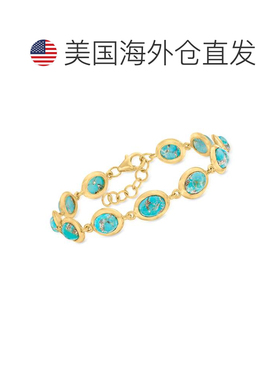 自营Ross-Simons 绿松石手链 18kt 金镀在纯银上 8 英寸 美国奥莱