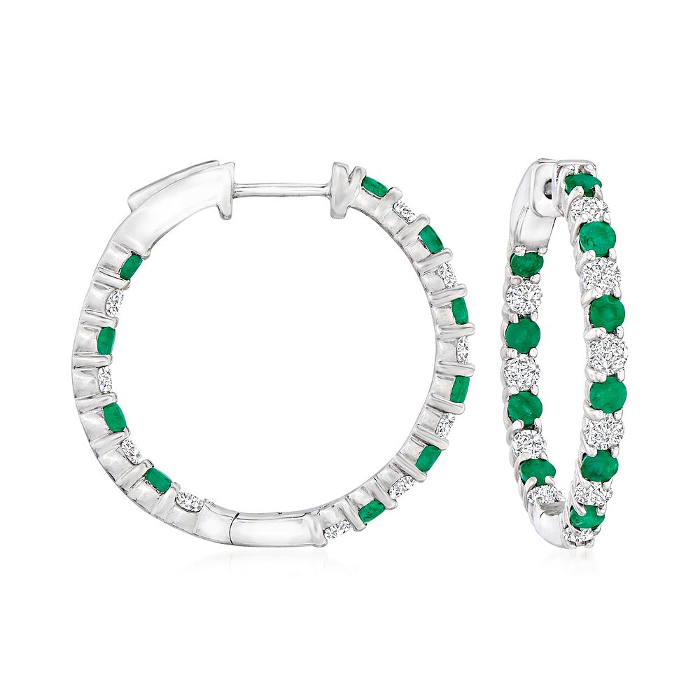 Ross-Simons Diamond and . Emerald Inside-Outside Hoop Earrin - 图2