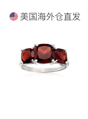 自营 925 纯银 Ross-Simons 石榴石 3 石戒指 - 红色 美国奥莱直