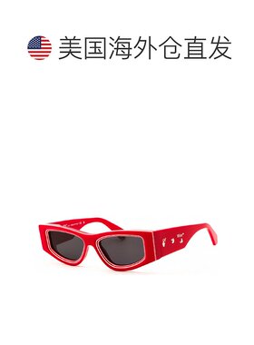 自营 off-white米白色几何全边太阳镜，红色镜架和深灰色镜片Oeri