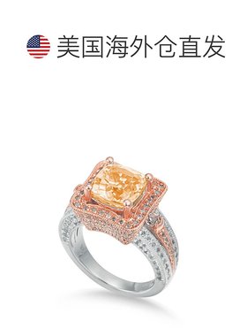 自营 Suzy Levian 双色纯银 5.57 克拉垫形切割橙色黄水晶戒指 -