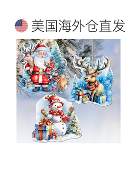 自营圣诞节到了 G. Debrekht 出品的 3 件套装饰性木制圣诞饰品 -