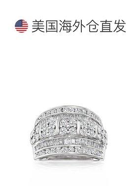 自营 925 纯银 Ross-Simons 圆形和长方形钻石多排戒指 - 白色 美