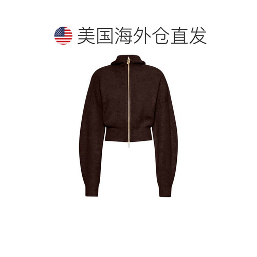 自营sportmax七分棱纹金属拉链开衫-棕色 美国奥莱直发 - 图1