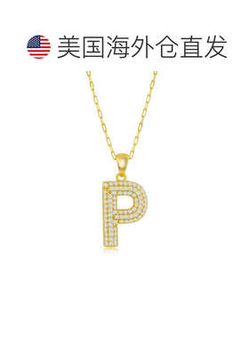 自营simona纯银 Micro Pave CZ \'J\' 块首字母带回形针链 - 镀金