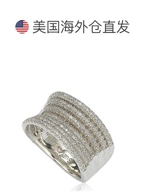 自营 Suzy Levian 纯银方晶锆石微密钉凹面戒指 - 白色 美国奥莱
