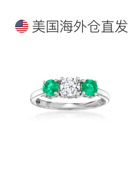 自营Ross-Simons 实验室培育钻石戒指，镶嵌 14kt 白金绿宝石 -