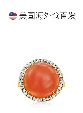 自营 Ross-Simons 橙色红玉髓和白色托帕石戒指 18 克拉金镀在纯