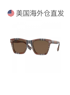 自营Burberry方形全边太阳镜，棕色格子框和深棕色镜片Be43483966