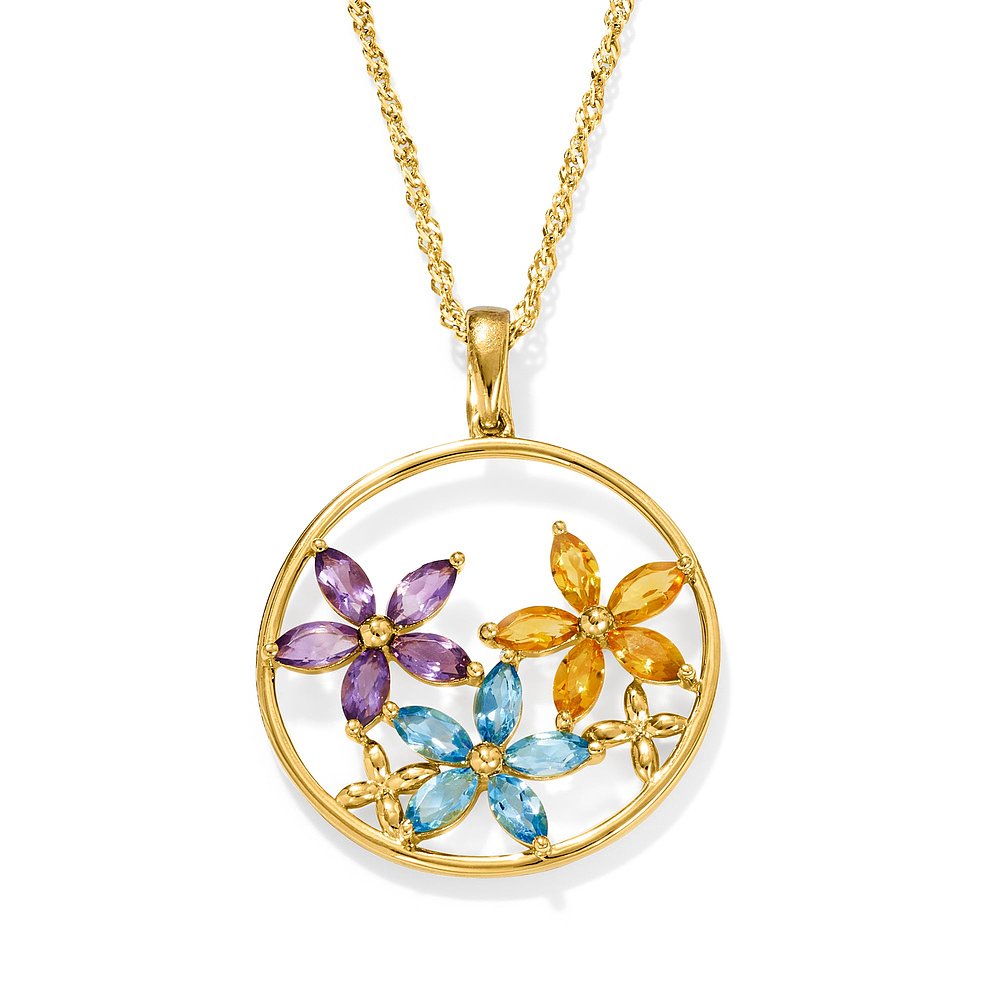 Ross-Simons Multi-Gemstone Floral Pendant Necklace in 18kt G - 图2