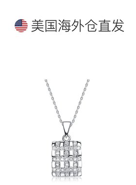 自营 genevive纯银白色立方氧化锆编织方形吊坠 - 白色 美国奥莱
