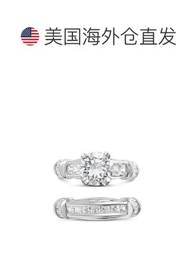 自营 sterling forever纯银明亮方晶锆石戒指 2 件套 - 银 美国奥