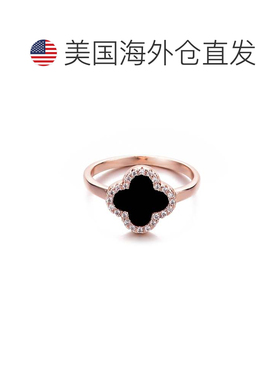 自营adornia14k玫瑰金镀黑光环CZ三叶草戒指-黑色 美国奥莱直发