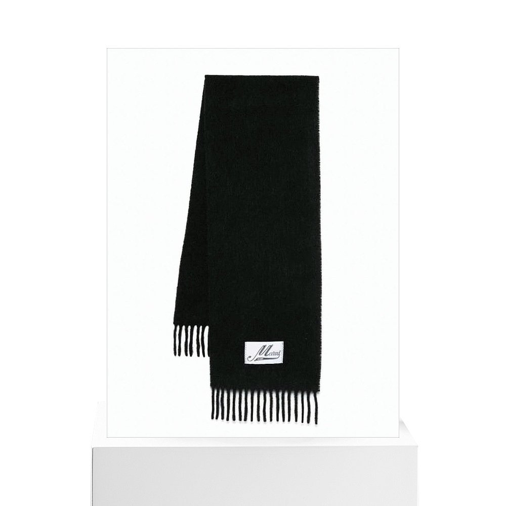 自营marniRectangular Black Alpaca Blend Scarf With Fringed E - 图3