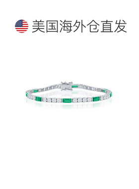 自营simona925 纯银圆形和祖母绿切割 3 毫米网球手链 - 绿色 美
