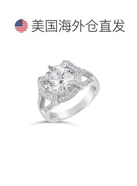 自营sterling forever纯银分叉戒环 CZ 光环戒指 - 银 美国奥莱直