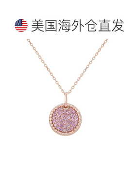 自营Suzy Levian 粉红蓝宝石玫瑰纯银密镶圆形圆盘吊坠 - 粉红色