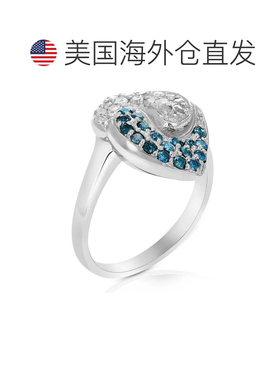 自营 vir jewels 0.80 克拉蓝色和白色钻石戒指 .925 纯银镀铑 -