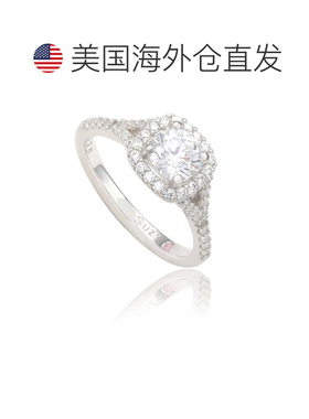 自营Suzy Levian 纯银白色圆形切割立方氧化锆光环戒指 - 白色 美
