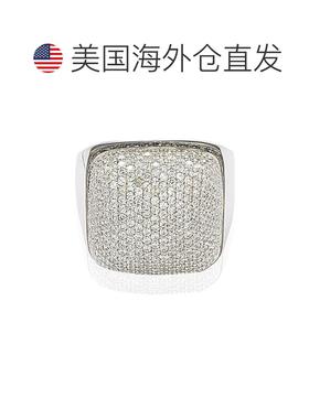 自营 Suzy Levian 纯银棕色和白色立方氧化锆微密镶圆顶戒指 - 白