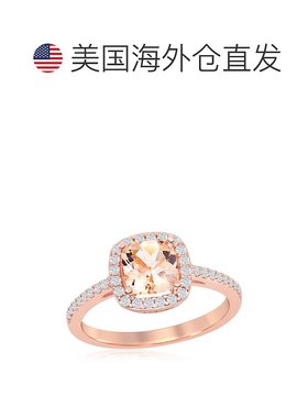 自营 simona 925 纯银方形摩根石 CZ 配白色 CZ 边框戒指 镀玫瑰