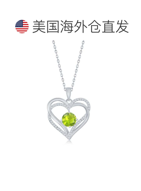 自营 simona纯银双心 CZ 吊坠带链 - 绿色 - 橄榄石 美国奥莱直发