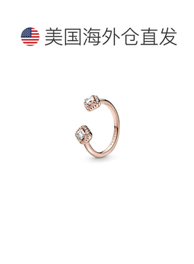 自营PANDORA Square Sparkle Open Ring - rose gold 美国奥莱直