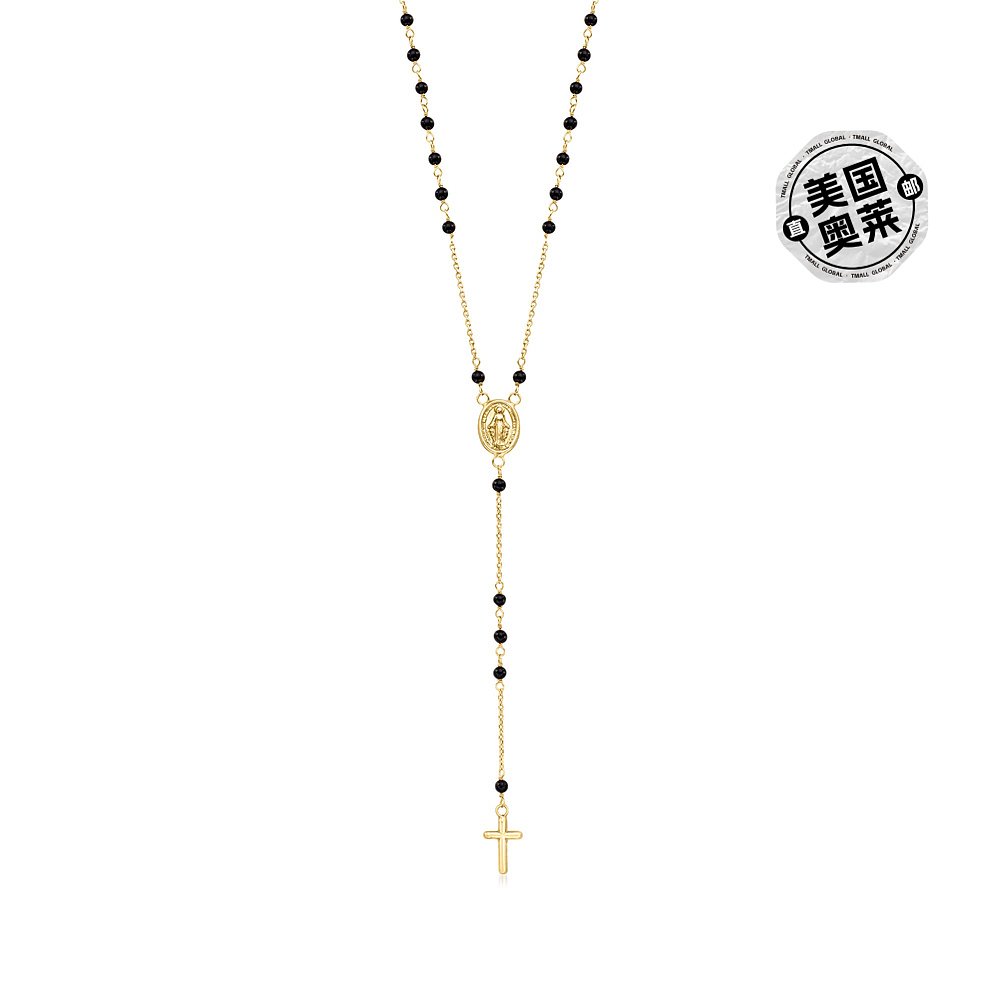 Ross-Simons Italian Onyx Bead Rosary Necklace in 18kt Yellow - 图0
