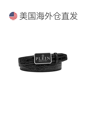 自营philipp plein意大利Cocco皮革腰带-黑色/镍制 美国 美国奥