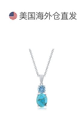 自营 simona纯银椭圆形绿松石和圆形宝石吊坠 - 蓝色托帕石 - 蓝