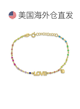 自营Mimi & Max 镀黄色纯银多色珐琅 LOVE 和心形吊饰手链 - 6.5+