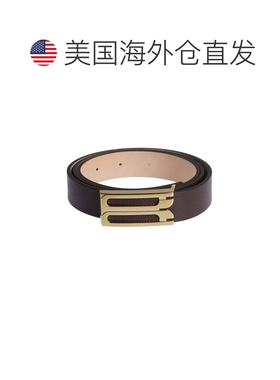 自营victoria beckham深棕色Dorian框架腰带织纹皮带-棕色 美国奥