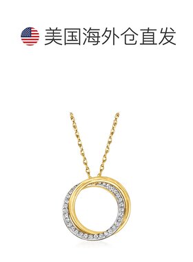自营 Ross-Simons 14 克拉黄金钻石双圈吊坠项链 - 18 英寸 美国
