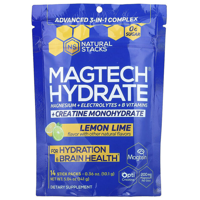 ຈັດສົ່ງໂດຍກົງຈາກຮ່ອງກົງ Natural Stacks Magnesium Revitalizing Hydrating Powder Lime Lemon Flavor 14 ຊອງສ່ວນບຸກຄົນ,