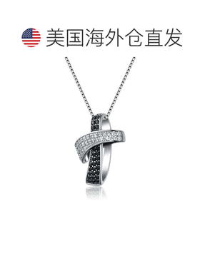 自营GENEVIVE 纯银黑色镀黑色立方氧化锆项链 - 黑色 美国奥莱直