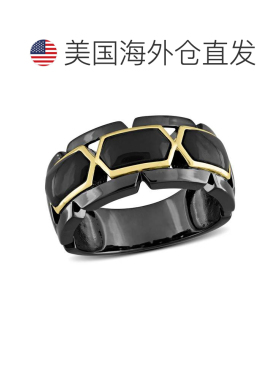 自营Mimi & Max 2 3/8 克拉 TW 黑色玛瑙站男士戒指 2 色纯银镀黄