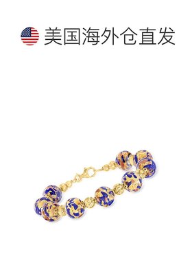 自营 Ross-Simons 18 克拉金意大利蓝色穆拉诺玻璃珠手链 - 7 英