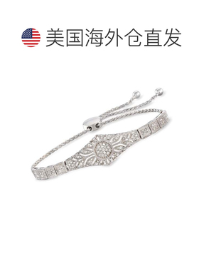 自营Ross-Simons Diamond Floral Openwork Bolo Bracelet in Ste