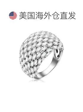 自营 GENEVIVE 纯银透明立方氧化锆簇状圆顶戒指 - 银白色 美国奥