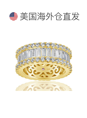 自营Suzy Levian 黄色纯银立方氧化锆白色长方形和圆形宽永恒戒指
